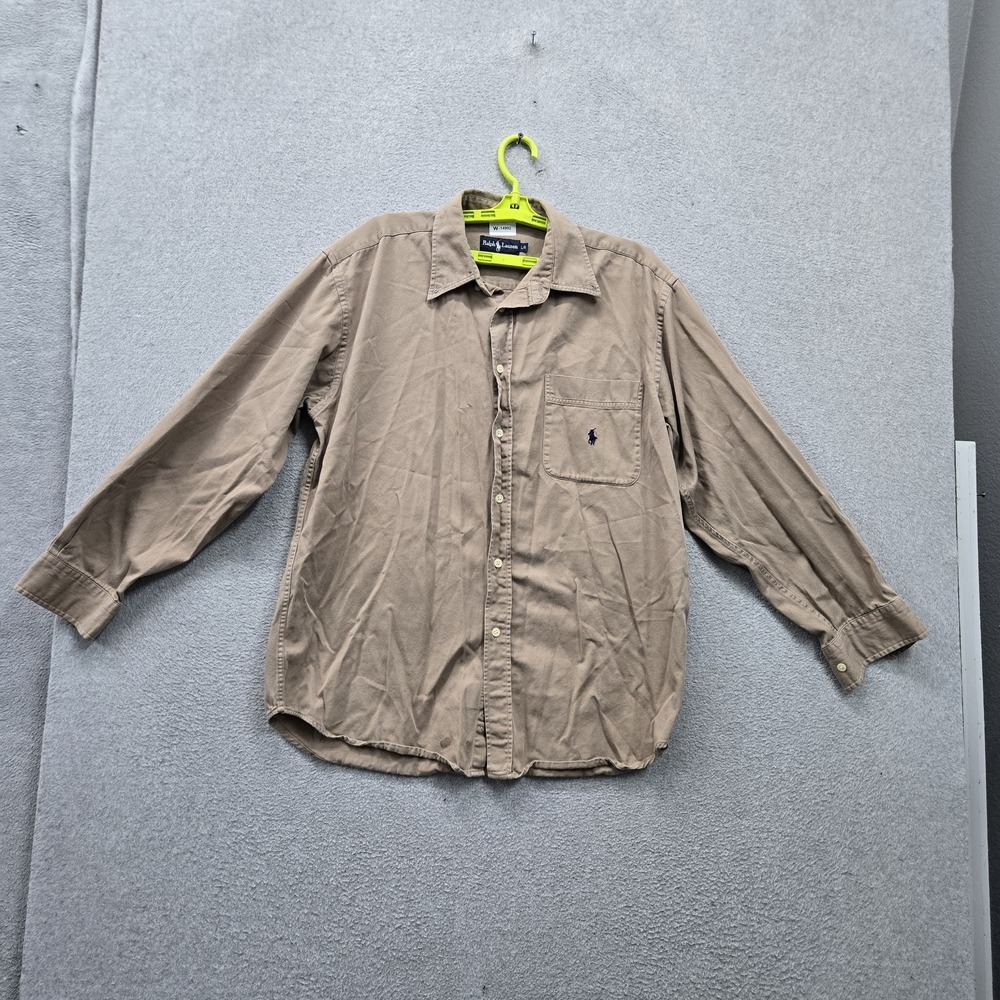 Ralph Lauren Men Button Up Shirt L/G Tan Embroidered Logo Long Sleeve